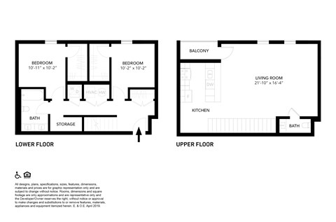 Floor plan for 2 beds, 1.5 baths, 1168 sqft