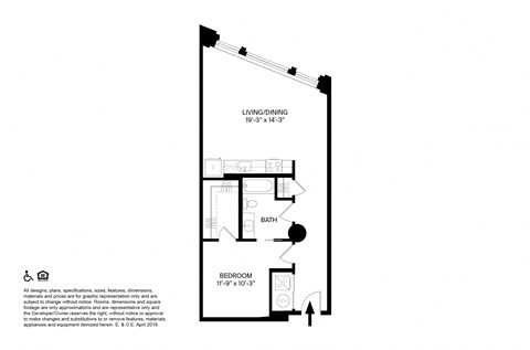 Floor plan for 1 bed, 1 bath, 787 sqft