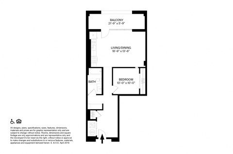 Floor plan for 1 bed, 1 bath, 933 sqft