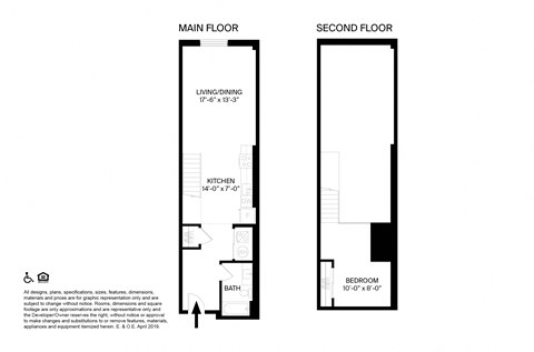 Floor plan for 1 bed, 1 bath, 885 sqft