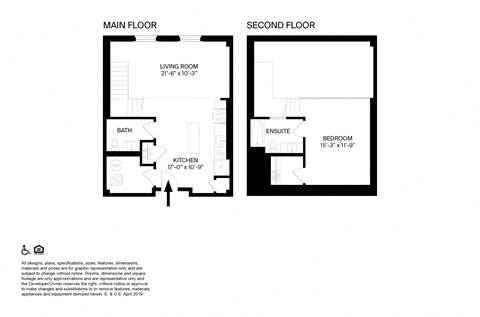 Floor plan for 1 bed, 1.5 baths, 1015 sqft