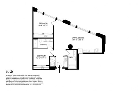 Floor plan for 2 beds, 2 baths, 1010 sqft