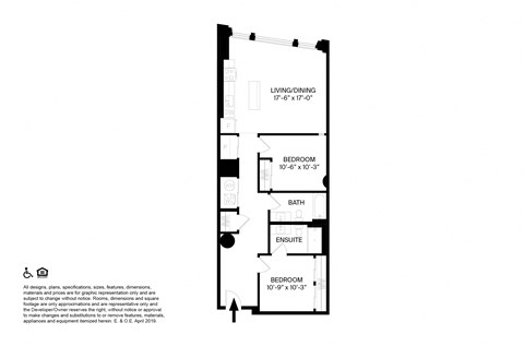 Floor plan for 2 beds, 2 baths, 1085 sqft