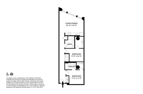 Floor plan for 2 beds, 2 baths, 1100 sqft