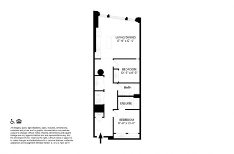 Floor plan for 2 beds, 2 baths, 1155 sqft