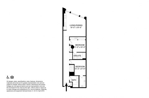 Floor plan for 2 beds, 2 baths, 1237 sqft