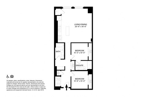 Floor plan for 2 beds, 2 baths, 1120 sqft