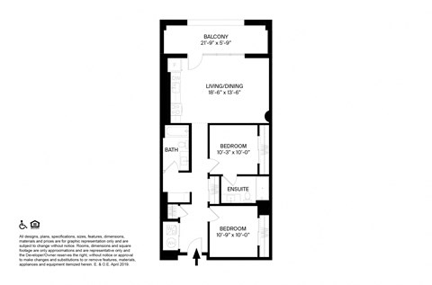Floor plan for 2 beds, 2 baths, 1120 sqft