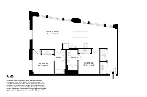 Floor plan for 2 beds, 2 baths, 1133 sqft