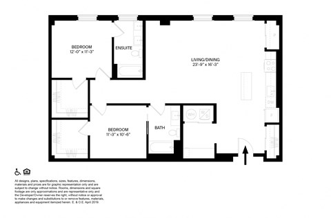 Floor plan for 2 beds, 2 baths, 1325 sqft