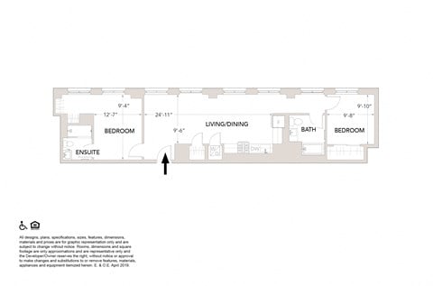 Floor plan for 2 beds, 2 baths, 1083 sqft
