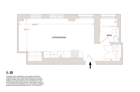 Floor plan for studio, 1 bath, 540 sqft