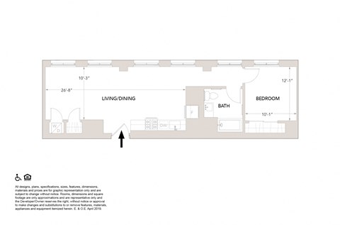 Floor plan for 1 bed, 1 bath, 780 sqft