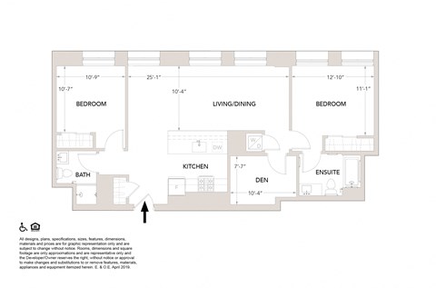 Floor plan for 2 beds, 2 baths, 1083 sqft