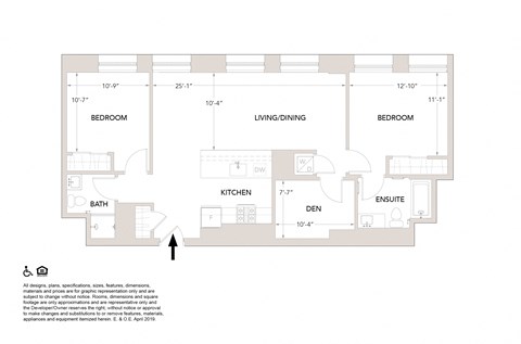 Floor plan for 2 beds, 2 baths, 1083 sqft