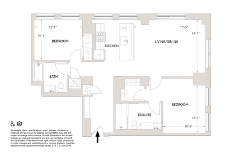 Floor plan for 2 beds, 2 baths, 1210 sqft