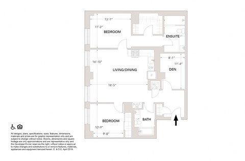 Floor plan for 2 beds, 2 baths, 1247 sqft