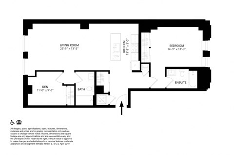 Floor plan for 2 beds, 2 baths, 1017 sqft