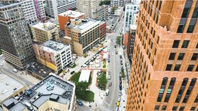 Detroit apartment for rent - Aerial view of The Stott, Detroit, MI, 48226.