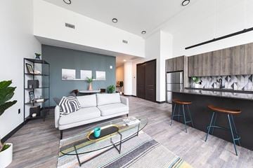 Cleveland apartment for rent - a living room with a couch and a kitchen