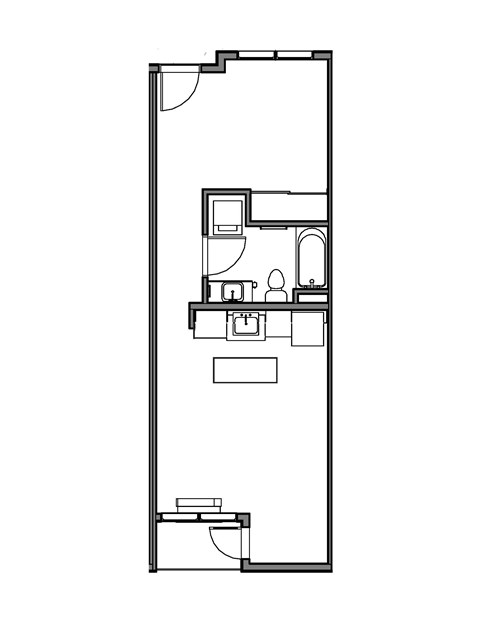 Floor plan for 1 bed, 1 bath, 566 sqft