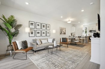 Open concept living room and dining area with modern furnishings