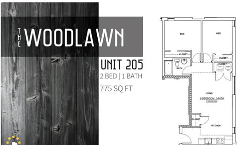 Floor plan for 1 bed, 1 bath, 820 sqft
