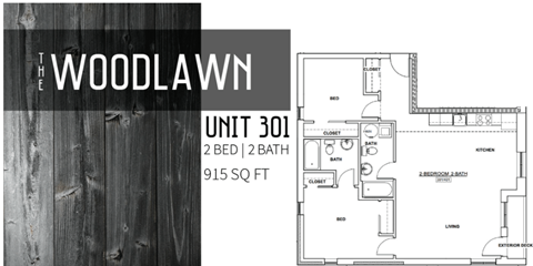 Floor plan for 2 beds, 2 baths, 915 sqft