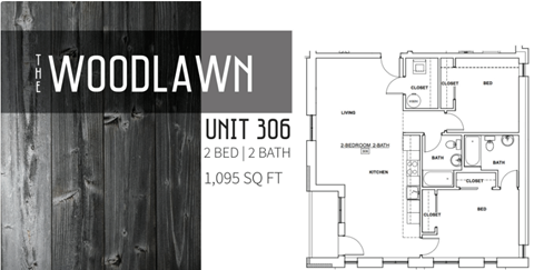 Floor plan for 2 beds, 2 baths, 1095 sqft
