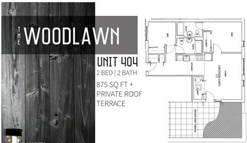 Floor plan for 2 beds, 2 baths, 875 sqft