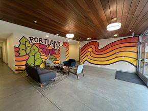 Portland apartment for rent - A brightly colored mural with the word "Portland" written on it.