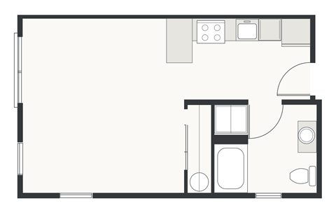 Floor plan for studio, 1 bath, 408 sqft
