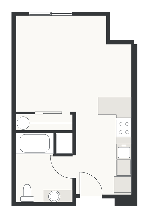 Floor plan for studio, 1 bath, 451 sqft