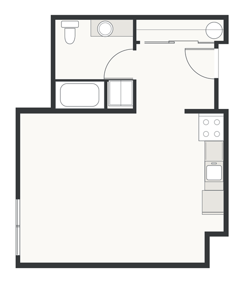 Floor plan for studio, 1 bath, 451 sqft