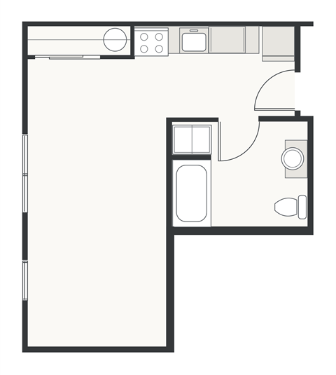 Floor plan for studio, 1 bath, 515 sqft