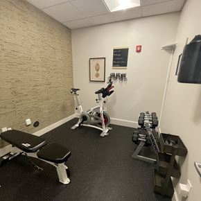 Portland apartment for rent - Home fitness room with bike and weights at Northwood, Portland, OR