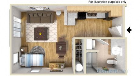 Floor plan for studio, 1 bath, 408 sqft