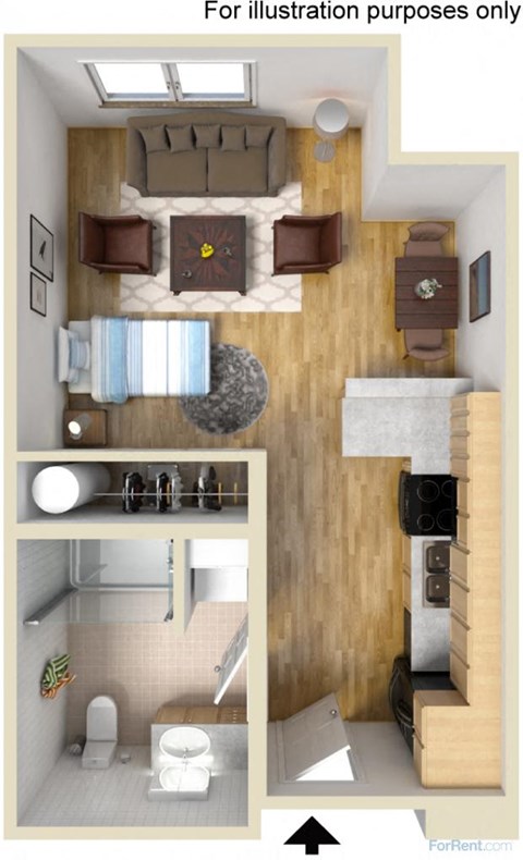 Floor plan for studio, 1 bath, 451 sqft