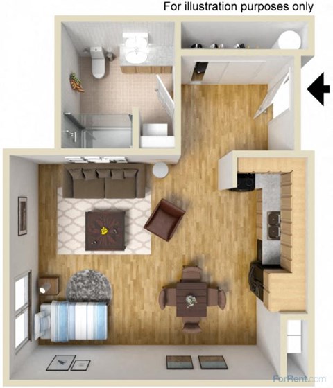 Floor plan for studio, 1 bath, 451 sqft