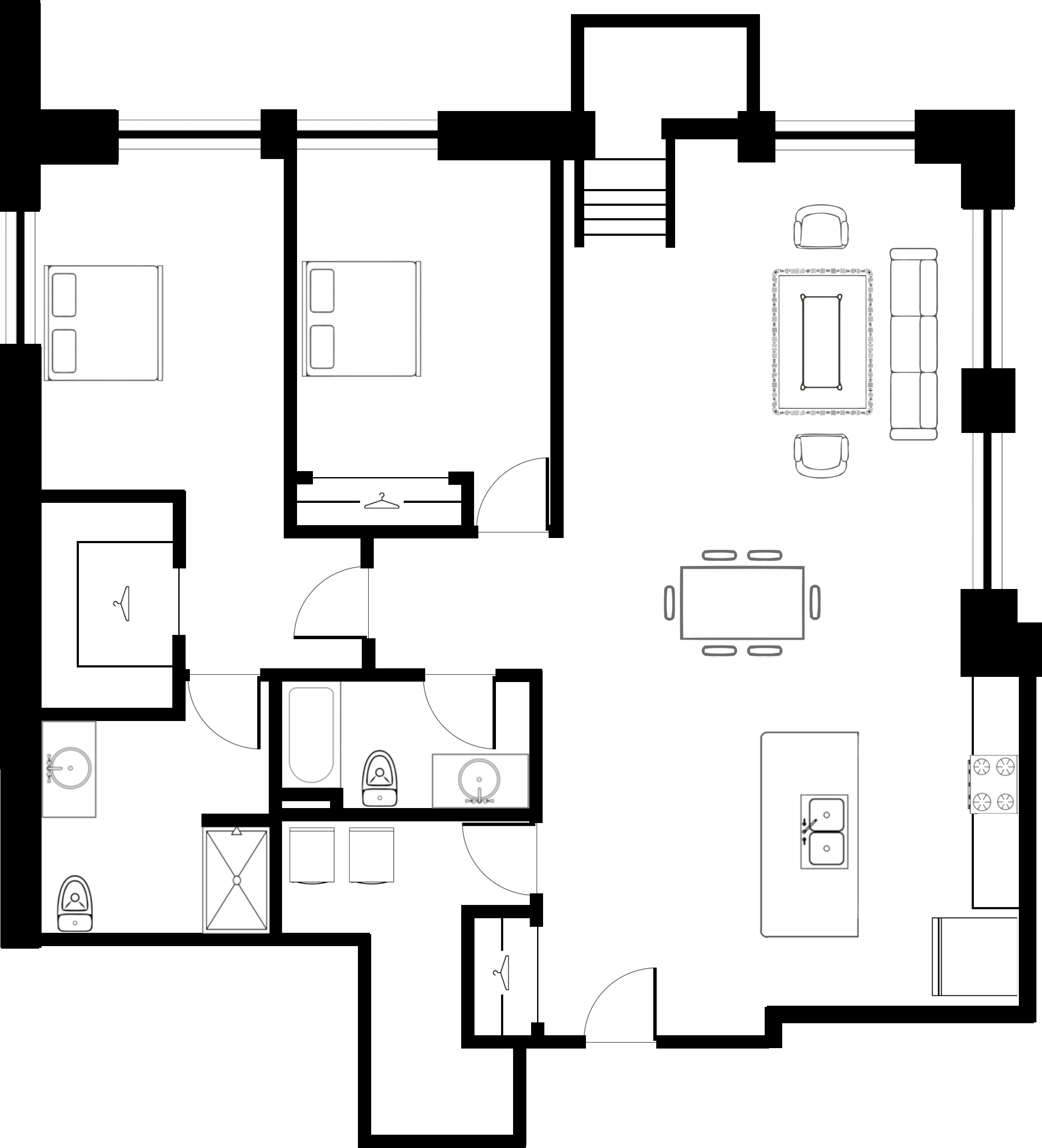 Floor plan for 2 beds, 2 baths, 1601 sqft