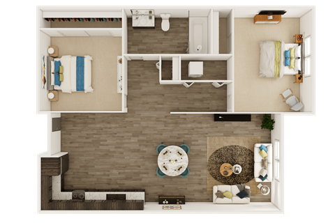 Floor plan for 2 beds, 1 bath, 825 sqft