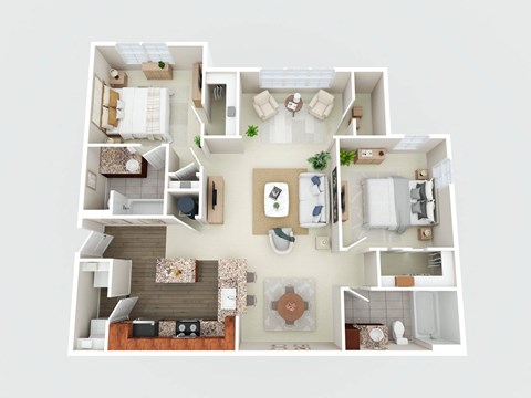 Floor plan for 2 beds, 2 baths, 1131 sqft