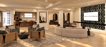 Atlanta apartment for rent - A modern living room with a large sofa and a coffee table.