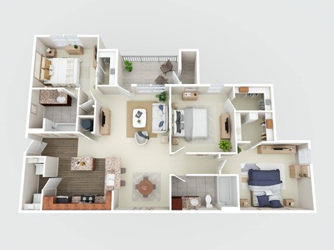 Floor plan for 3 beds, 2 baths, 1255 sqft