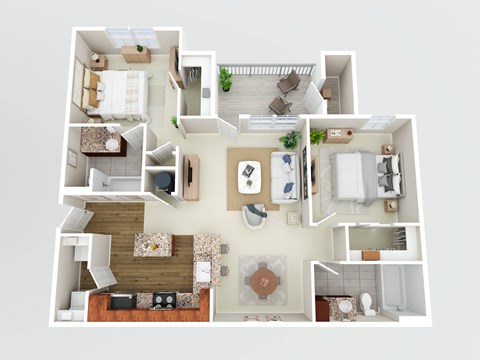 Floor plan for 2 beds, 2 baths, 1024 sqft