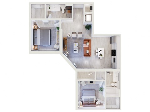 Floor plan for 2 beds, 2 baths, 1072 sqft