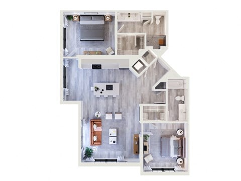 Floor plan for 2 beds, 2 baths, 1270 sqft