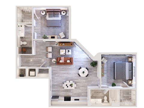 Floor plan for 2 beds, 2 baths, 1140 sqft