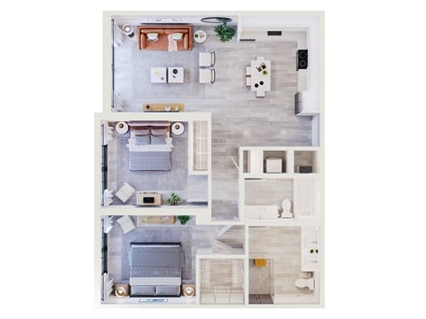 Floor plan for 2 beds, 2 baths, 1048 sqft