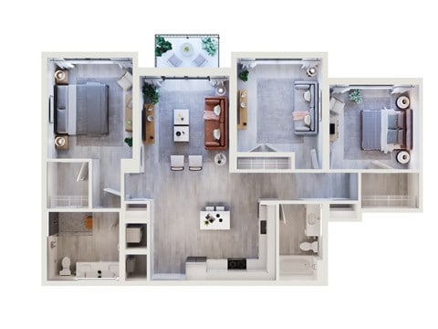 Floor plan for 3 beds, 2 baths, 1282 sqft